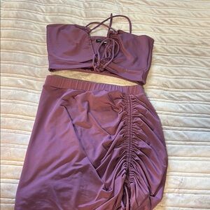 Fashion Nova Red Ruched Wrap Midi Skirt